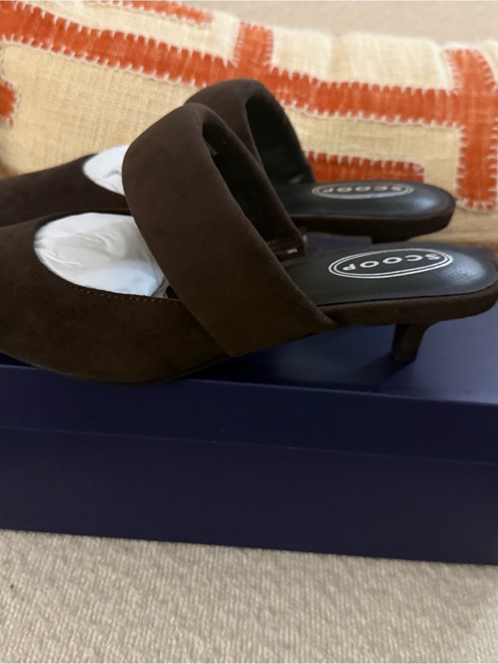 Brown Faux Suede Low-Kitten Heel Mules